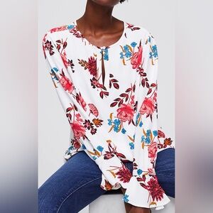 Ann Taylor Loft Women’s Wildflower Bell-Cuff Blouse Floral Size XXL